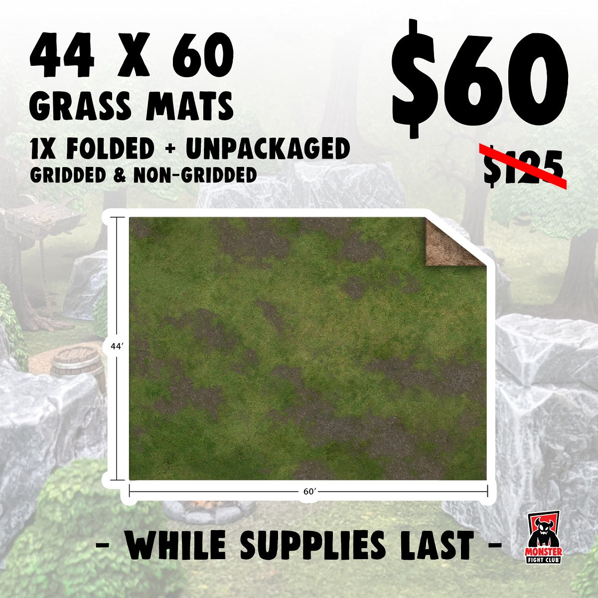 44x60" Adventure GRID Mat - Broken Grassland / Desert Scrubland Warehouse BLOWOUT!