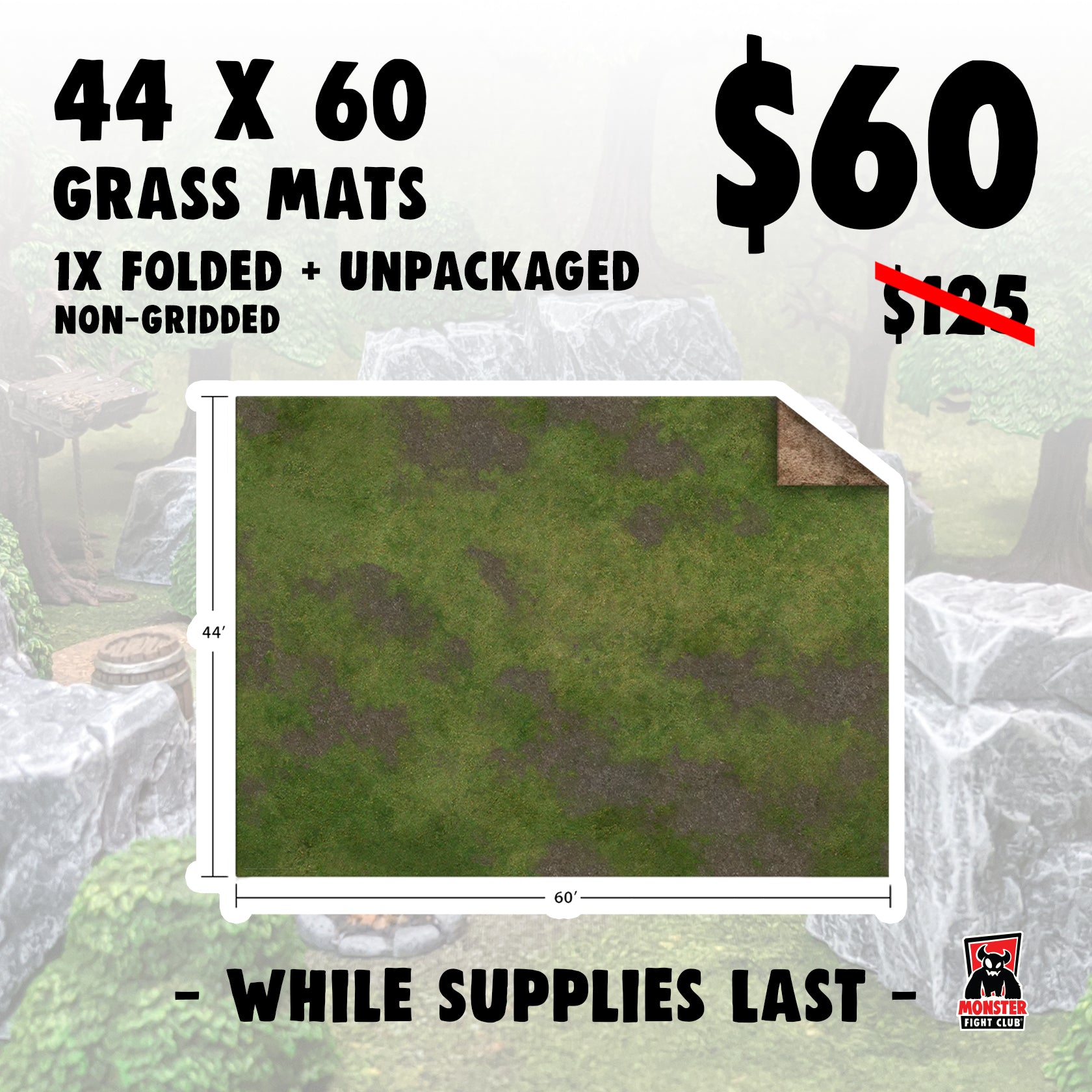 44x60" Game Mat - Broken Grassland / Desert Scrubland Warehouse BLOWOUT!